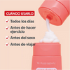 Desodorante íntimo hipoalergénico en envase con recomendaciones de uso: todos los días, antes de hacer ejercicio, antes del sexo, antes de viajar.